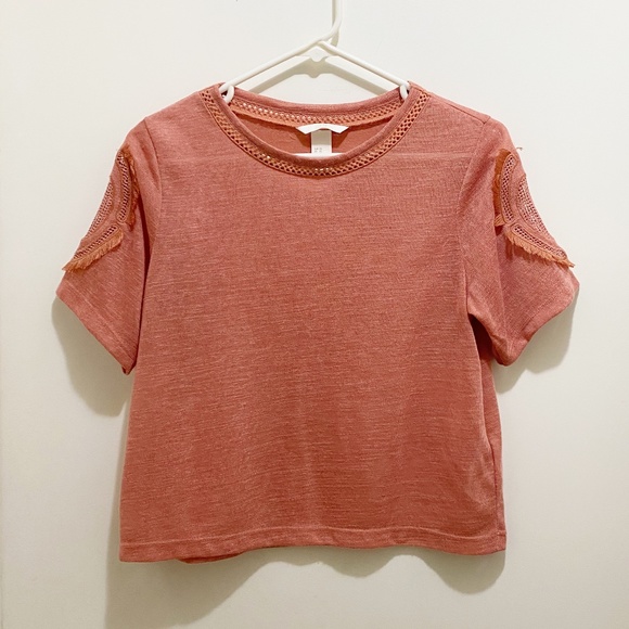 H&M Crew Neck Arm Embroidery Detail Coral XS - Picture 1 of 8